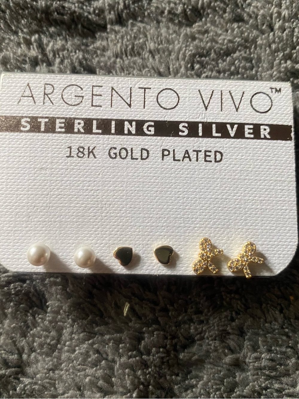 Argento Vivo Gold Plated Pearl, Black Heart & Bow Stud Earring Set